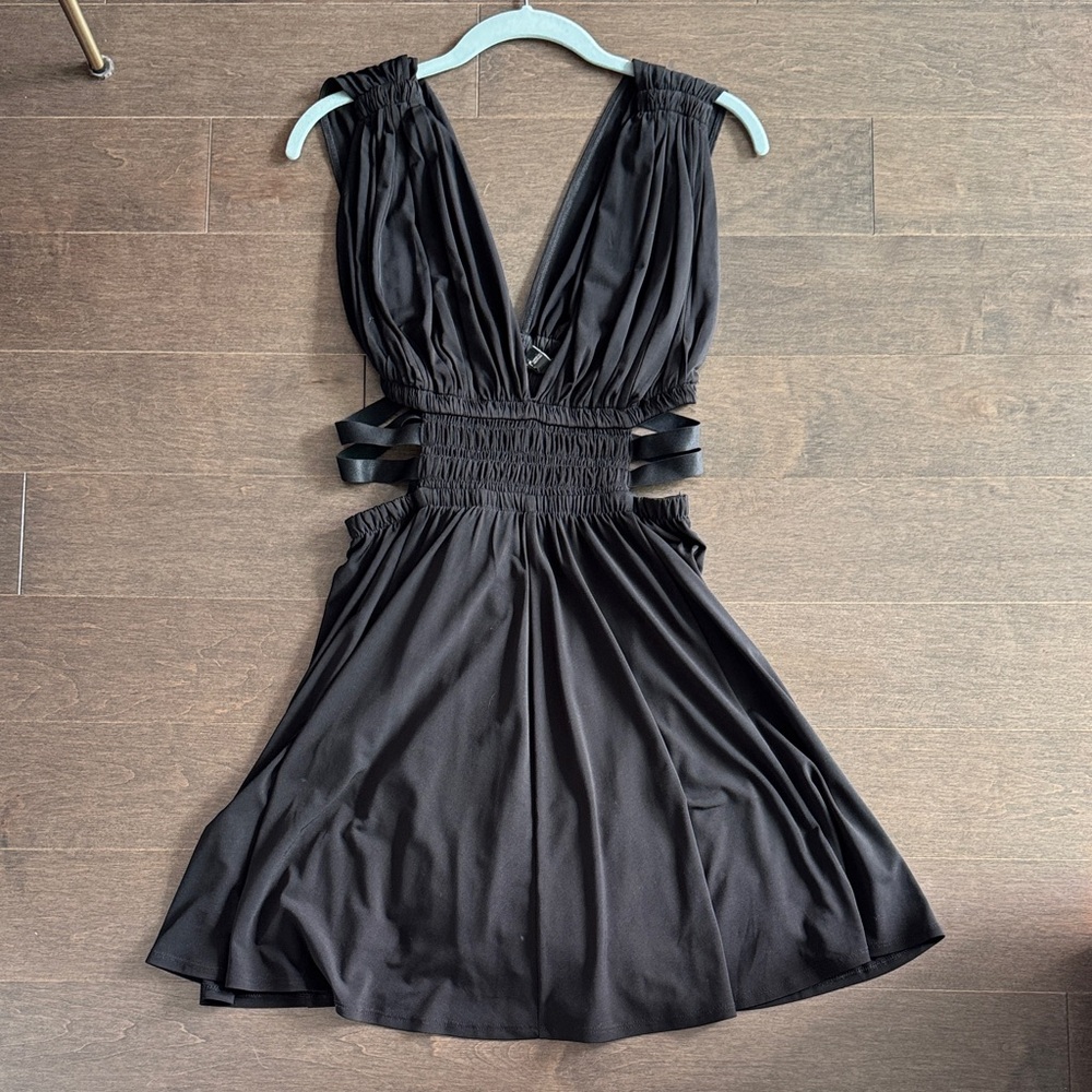 Black Side Cutout Flirty Black Dress